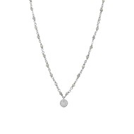 Collier Argent Rhodié Médaillon Serti Blanc Et Pierres Labradorite