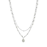 Collier Argent Rhodié Goutte Doubles Chaînes Pierres Labradorite