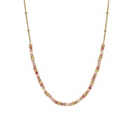 Collier Argent Doré Perles Dorée Et Pierres Quartz Rose Fraise