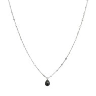 Collier Argent Rhodié Goutte Pierres Naturelles Spinelle Noir