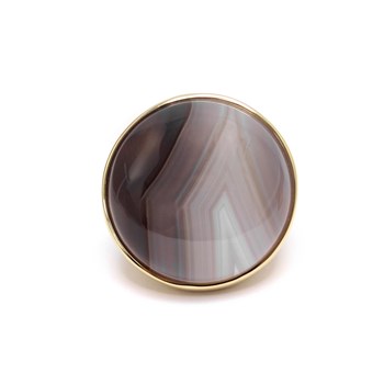 Bague Cabochon Luxe En Argent Doré Et Pierre Naturelle Agate Grise