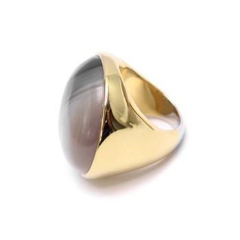 Bague Cabochon Luxe En Argent Doré Et Pierre Naturelle Agate Grise