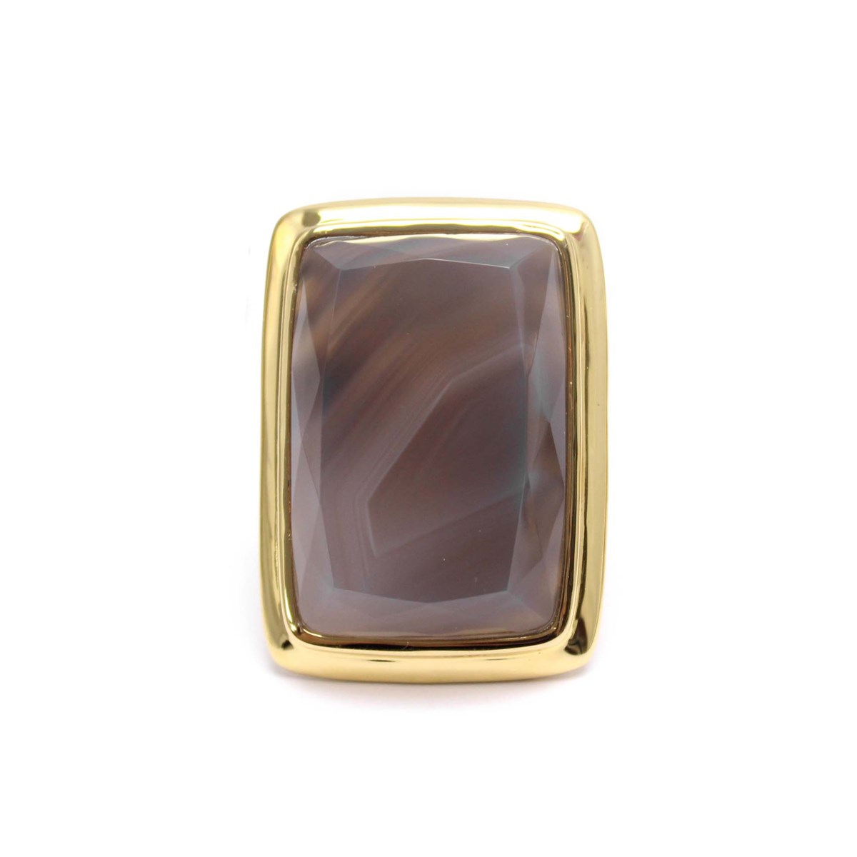 Bague à Volume Rectangle En Argent Doré Et Pierre Naturelle Agate Grise