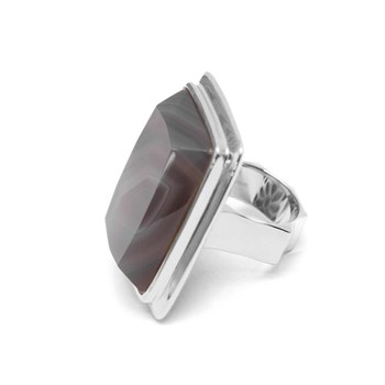 Bague à Volume Rectangle En Argent Et Pierre Naturelle Agate Grise