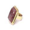 Bague à Volume Rectangle En Argent Doré Et Pierre Naturelle Quartz Fraise - vue V3
