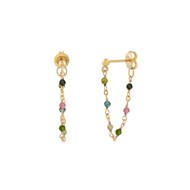 Boucles D'oreilles Argent Dorée Chaine Et Pierres Naturelles Tourmaline