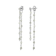 Boucles D Oreilles Argent Rhodié Double Chaine Longue Et Pierres Naturelles Labradorite