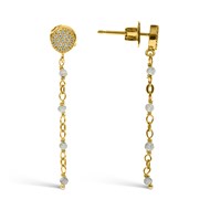 Boucles D'oreilles Argent Doré Pendantes Rondes Pierres Labradorite