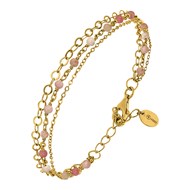 Bracelet Argent Doré Triple Chaine Petite Perles Pierre Quartz Rose Fraise