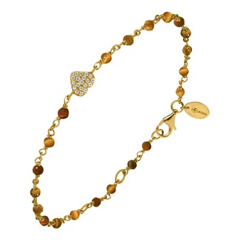 Bracelet Argent Doré Coeur Serti Blanc Pierres oeil De Tigre