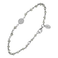 Bracelet Argent Rhodié Médaillon Serti Blanc Et Pierres Labradorite