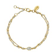 Bracelet Argent Doré Double Chaine Goutte Et  Pierres Labradorite