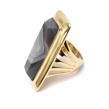Bague à Volume En Argent Doré Longue En Pierre Naturelle Agate Grise