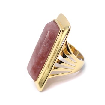 Bague à Volume Longue Argent Doré En Pierre Naturelle Quartz Fraise