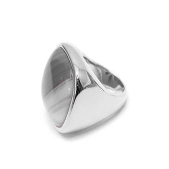 Bague à Volume Carrée En Argent Et Pierre Naturelle Agate Grise
