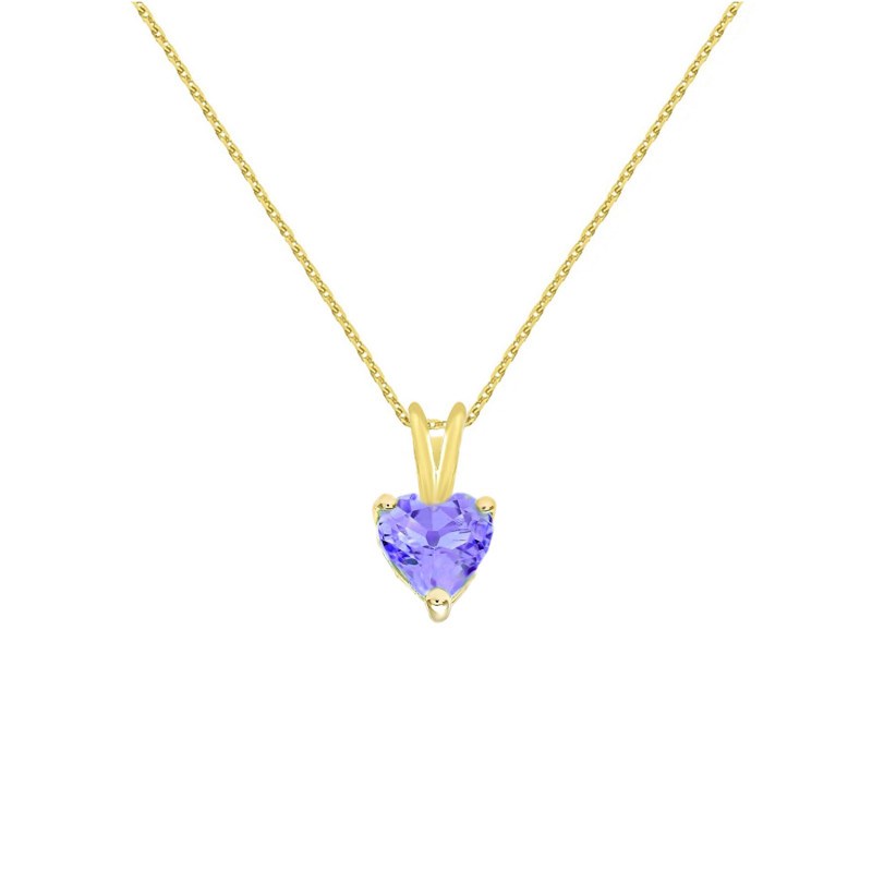 Collier - Pendentif Or 18 Carats 750/000 Jaune Amétyhste Coeur - Femme