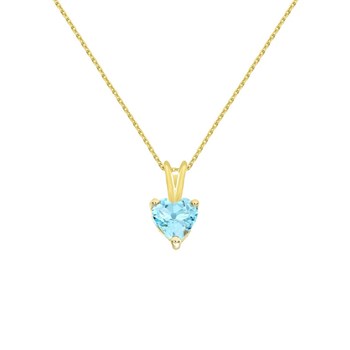 Collier - Pendentif Or 18 Carats 750/000 Jaune Topaze Bleue Coeur - Femme