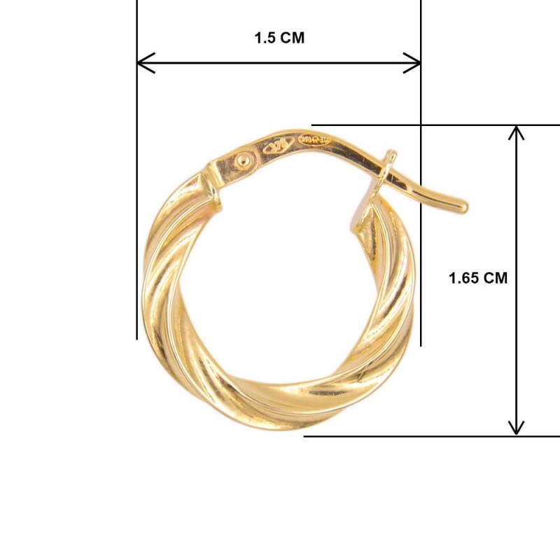 Boucles d'Oreilles Créoles - Or Jaune - Torsadées - vue 2