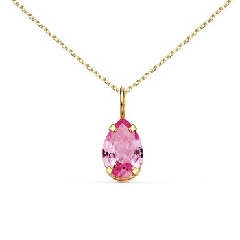 Necklace - Pendant 18 Carat Yellow Gold 750/000 - Pink Zirconium - Gold Chain