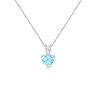 Collier - Pendentif Or Blanc Topaze Bleue Coeur - Femme