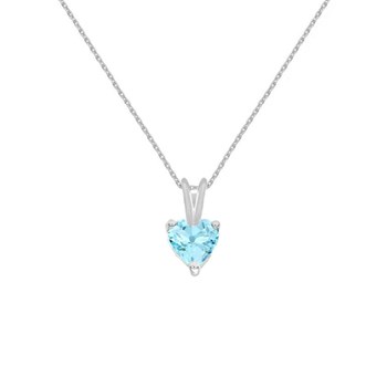 Collier - Pendentif Or Blanc Topaze Bleue Coeur - Femme