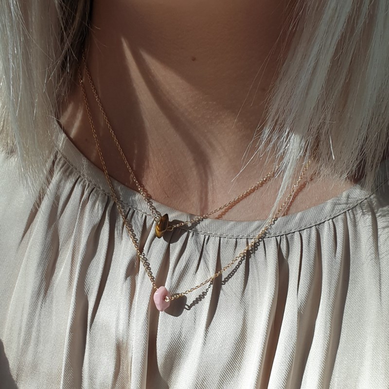 Collier caillou Rhodonite femme or - vue 5