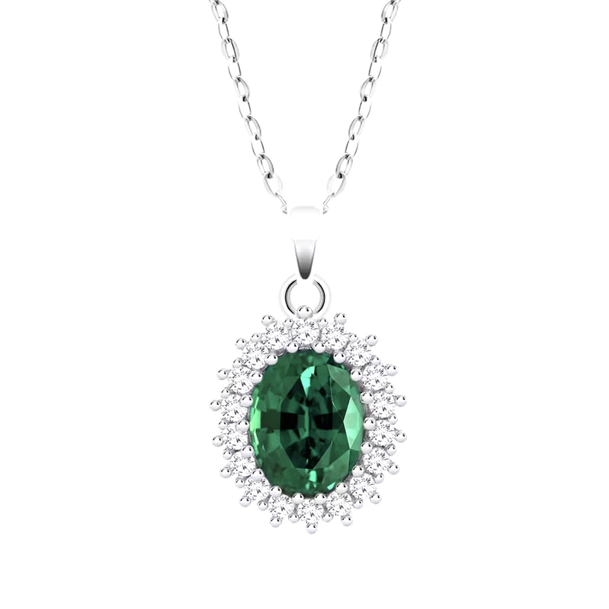 Collier Lotus Silver Marguerite zirconium vert