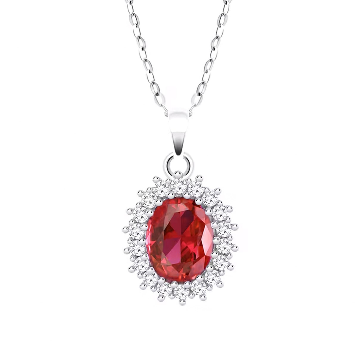 Collier Lotus Silver Marguerite oxyde rouge