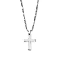 Collier Lotus Style acier pendentif croix