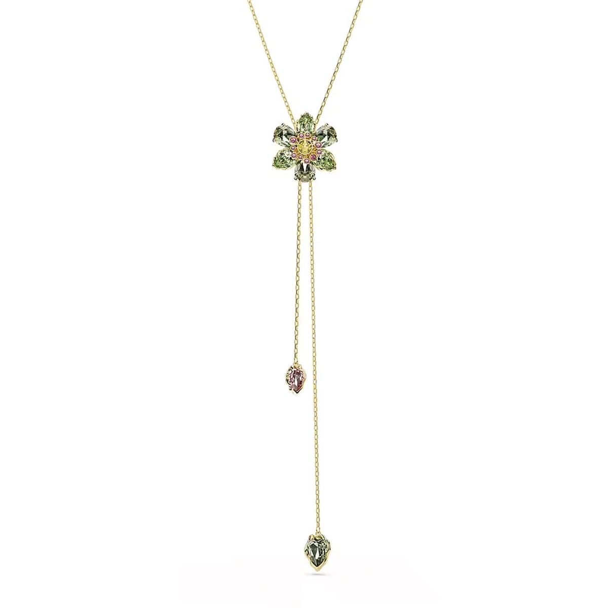 Sautoir en Y Swarovski Idyllia doré Fleur verte