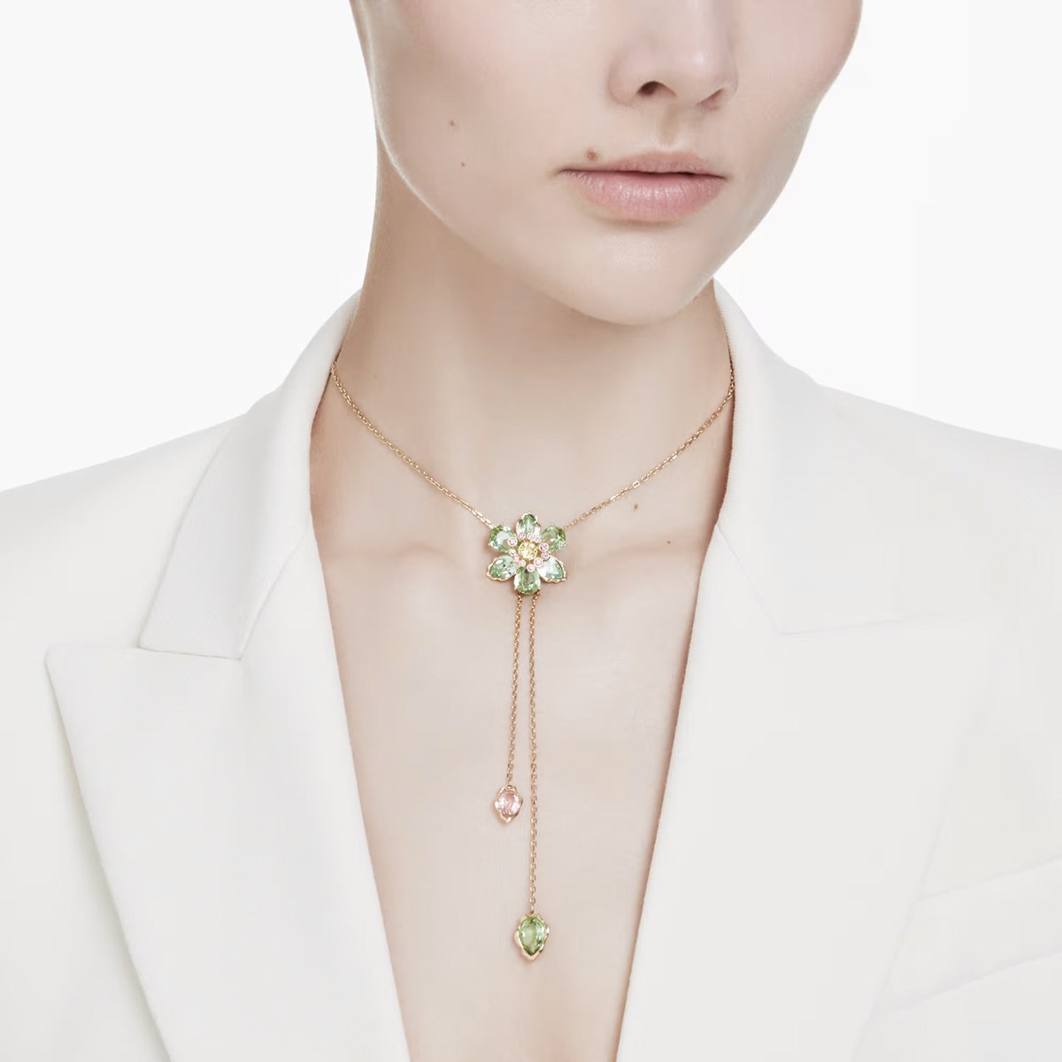 Swarovski Idyllia gold Y necklace green flower - view 2