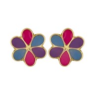 Boucles d'oreilles or fleurs laque multicolore