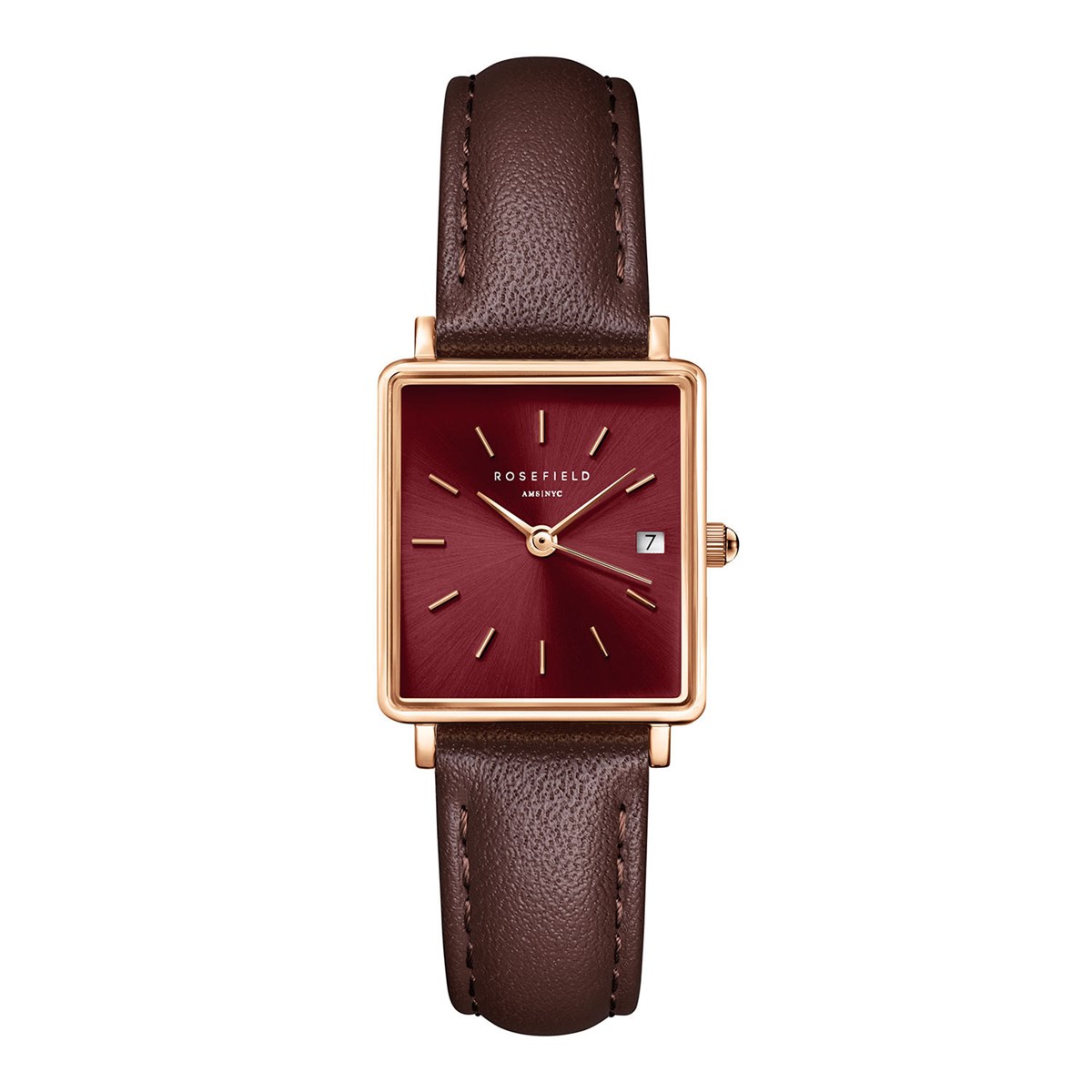 Montre femme Rosefield Boxy XS cuir marron foncé