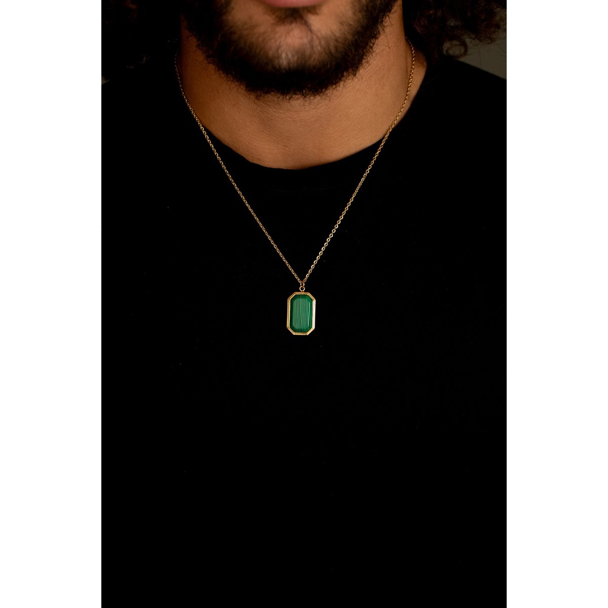 Collier mono-motif Mason en Acier 316L avec malachite vert - vue 2