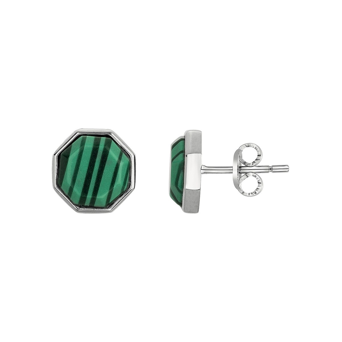 Boucles d'oreilles clous Mason en Acier 316L avec malachite vert