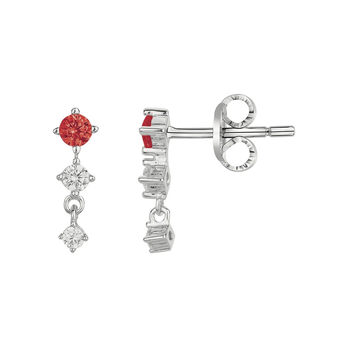 Boucles d'oreilles clous en Argent avec oxyde de zirconium rouge rubis
