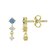 Boucles d'oreilles clous en Plaqué Or avec spinelle bleu topaze