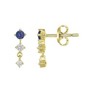 Boucles d'oreilles clous en Plaqué Or avec oxyde de zirconium bleu saphir