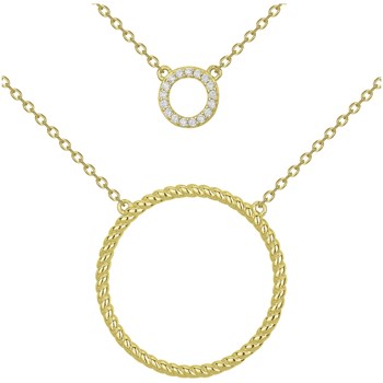 Gold-plated double chain necklace with white zirconium oxide