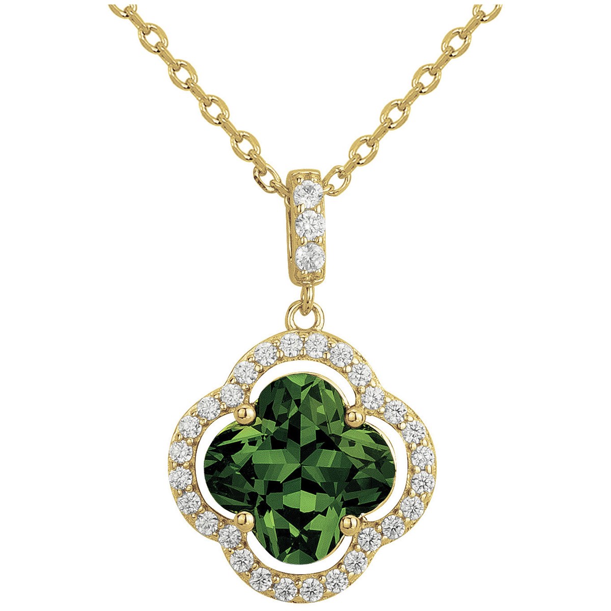 Collier mono-motif en Plaqué Or avec oxyde de zirconium vert emeraude