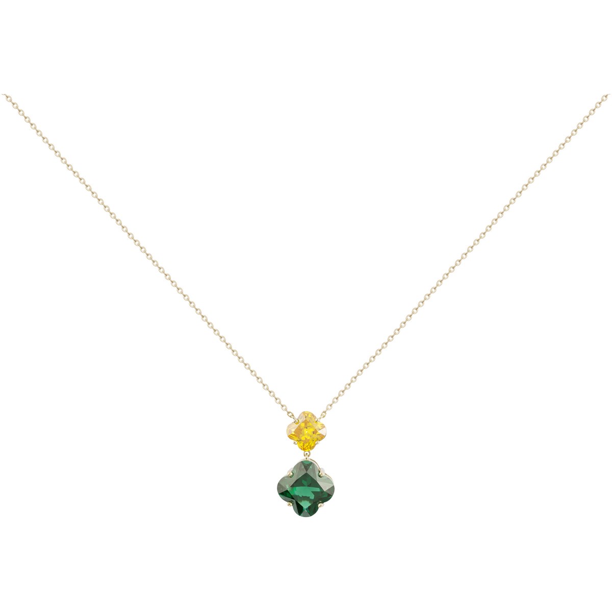 Collier mono-motif en Plaqué Or avec oxyde de zirconium vert et jaune