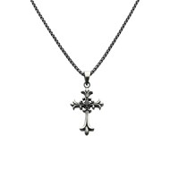 Collier Argent Massif Croix Gothique Pierre Zirconium Noir