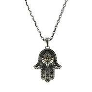 Collier Argent Main De Fatma Hamsa Avec Un oeil Doré - Taille 55 cm