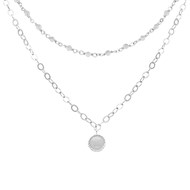 Collier Argent Rhodié Double Chaine Pampille Et Pierres Labradorite