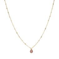 Collier Argent Doré Goutte Pierres Naturelles Quartz Rose Fraise