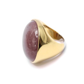 Bague Cabochon Luxe En Argent Doré Et Pierre Naturelle Quartz Fraise
