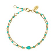 Bracelet Argent Doré Double Chaine Goutte Et Pierres Turquoise