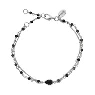 Bracelet Argent Rhodié Double Chaine Goutte Et  Pierres Spinelles Noire