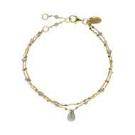 Bracelet En Argent Doré Double Chaine Pierres Naturelles Labradorite Goutte Labradorite