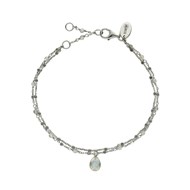 Bracelet En Argent Rhodié Double Chaine Pierres Naturelles Labradorite Goutte Labradorite